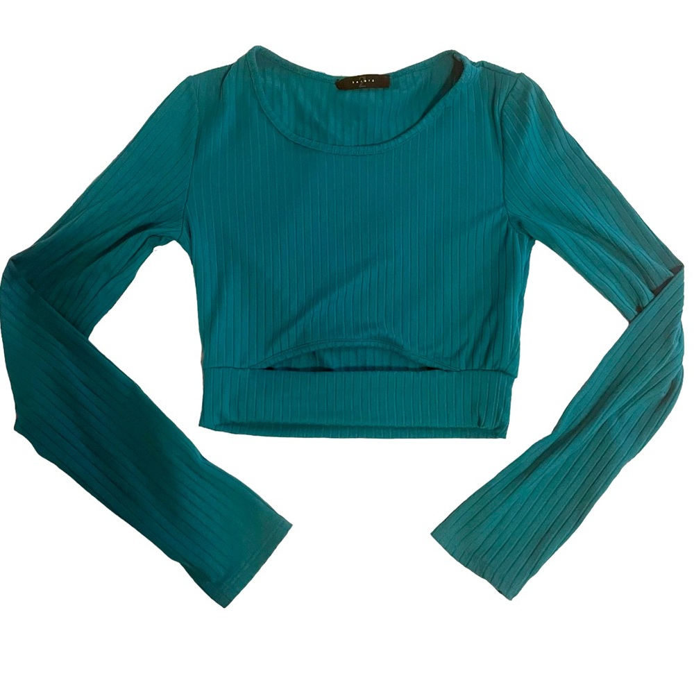Teal crop top long sleeve